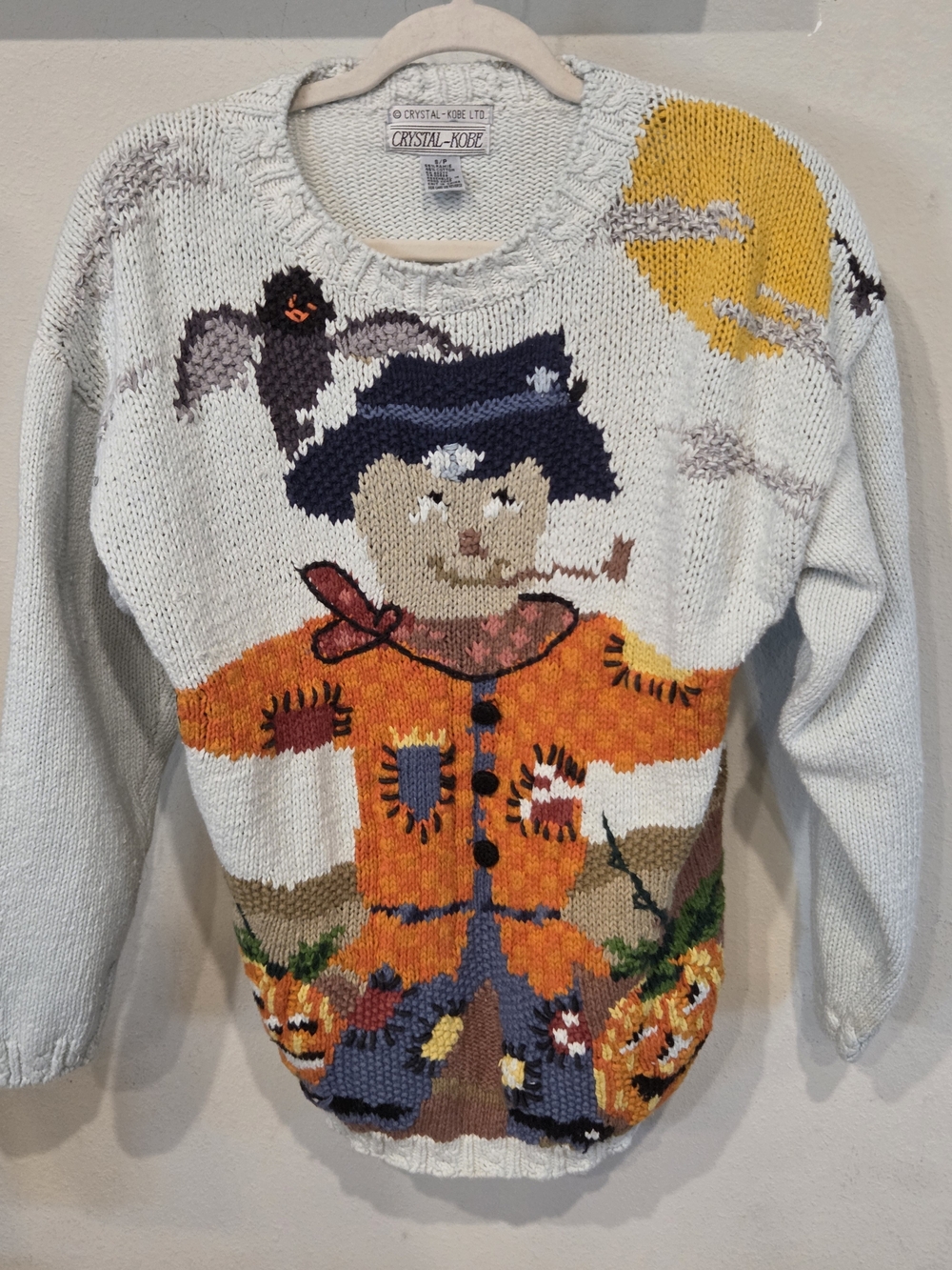 Crystal-Kobe White & Orange Scarecrow Crewneck Sweater